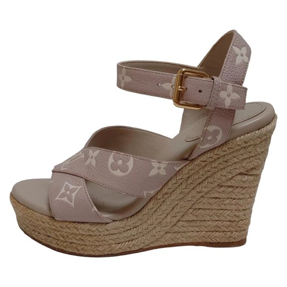 LOUIS VUITTON - Gray Beige Cream Women's Sandals Hemp 558-081525 - Picture 1 of 6